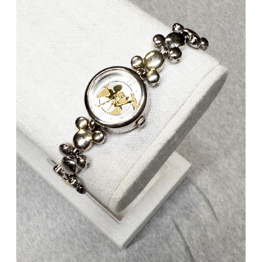 Disney MU0138 Mickey Mouse Watch Gold Silver Ears Bracelet 20mm New Batt‎